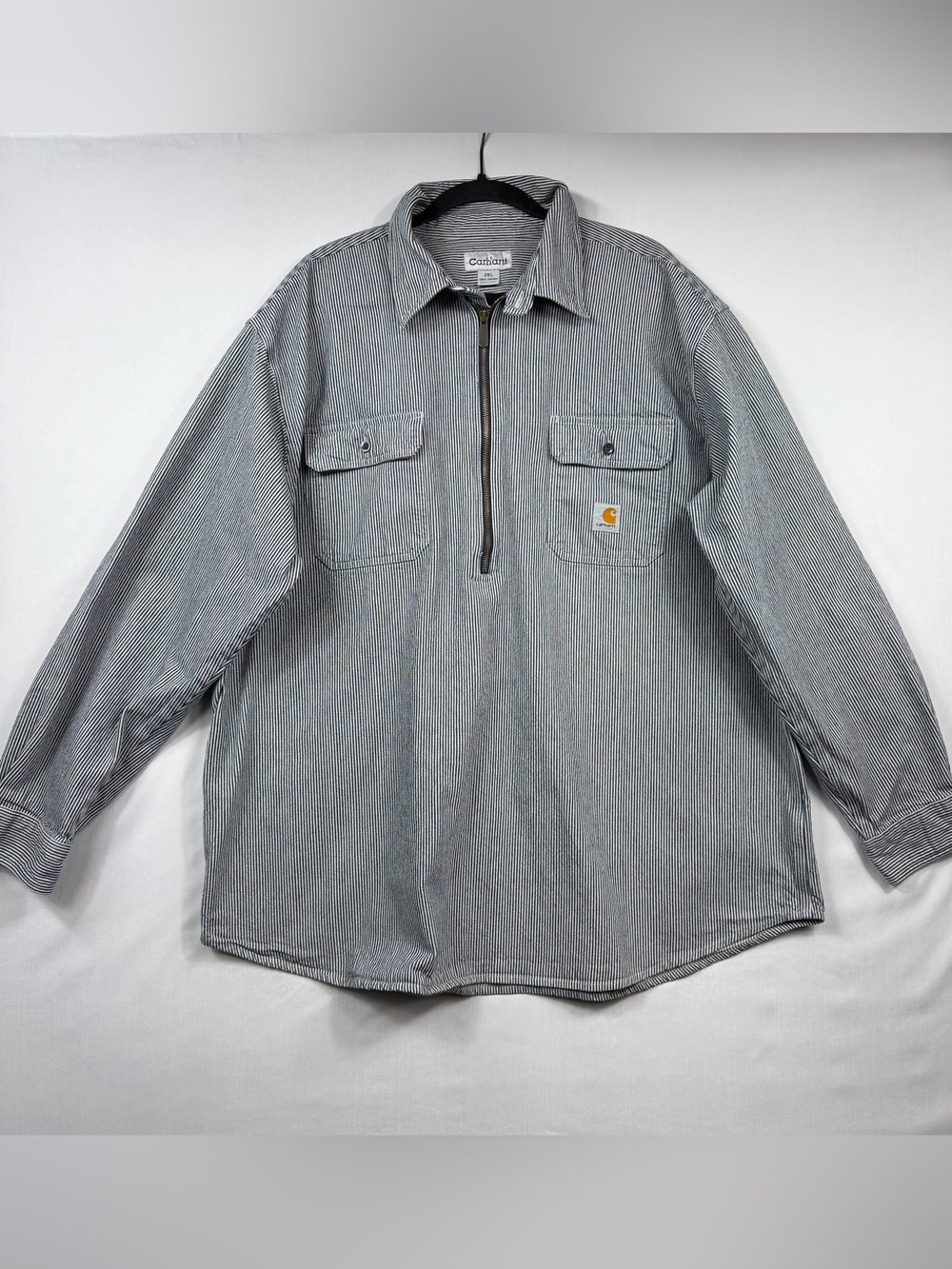 Carhartt Hickory Stripe Half Zip Work Pullover Shirt S122DNM Blue White Size 2XL
